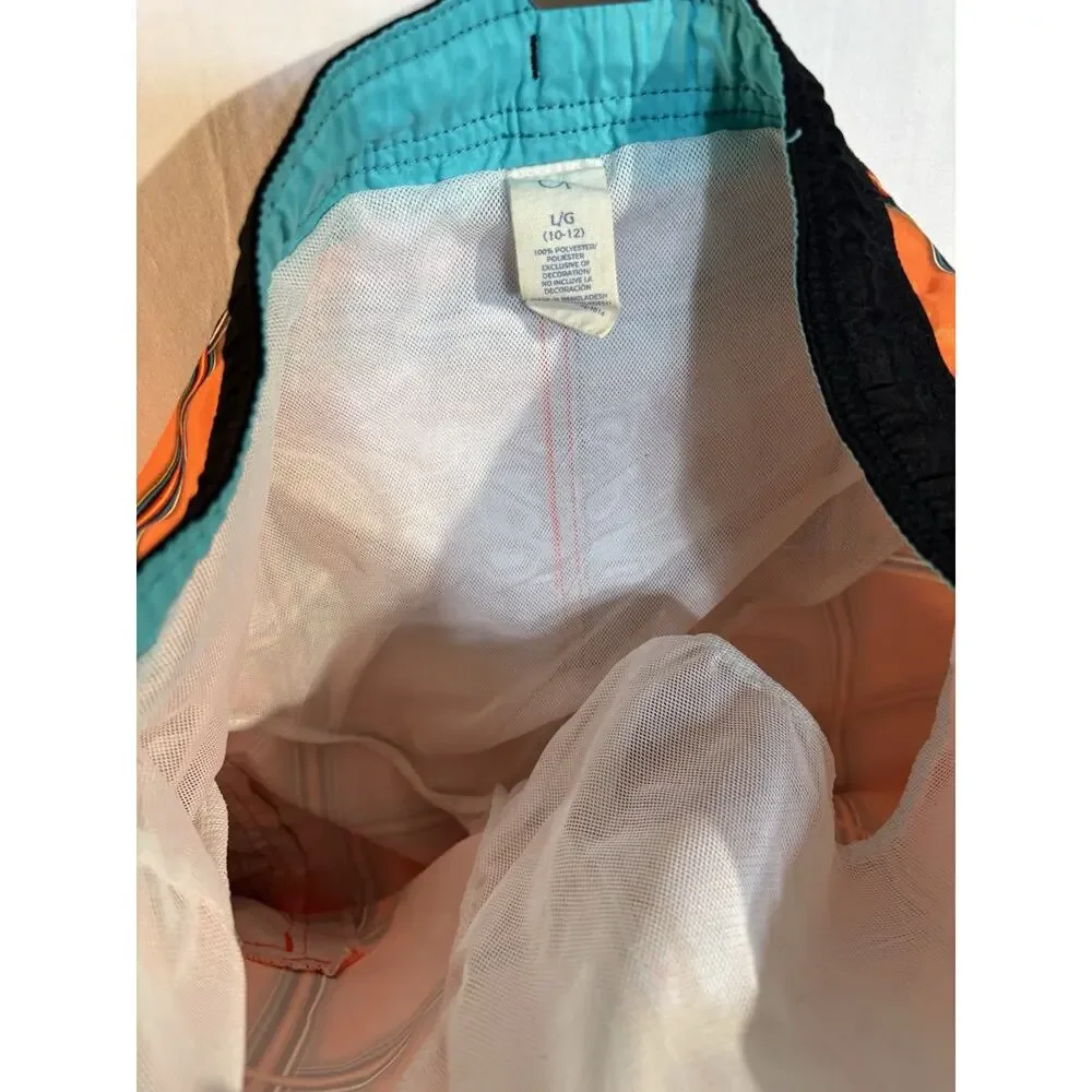 OP Orange Plaid Board Shorts Youth L/G 10-12 Swim Trunks Surf Beach Pockets